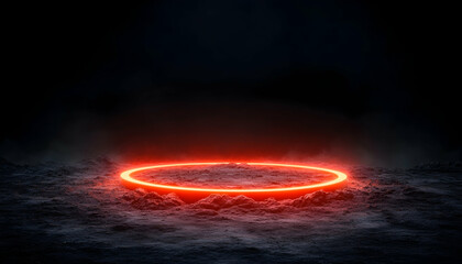 Glowing red ring on dark, smoky ground