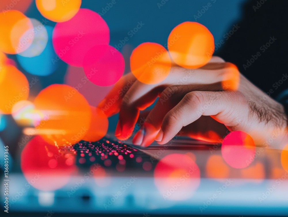 Poster Vibrant Digital Workflow Dynamic Chromatic Keyboard Interface Showcasing Creative Tech Productivity in Immersive Gen Z Aesthetic Design