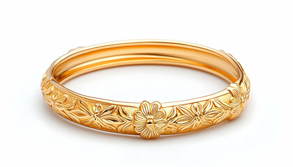 Gold bangle bracelet with floral design