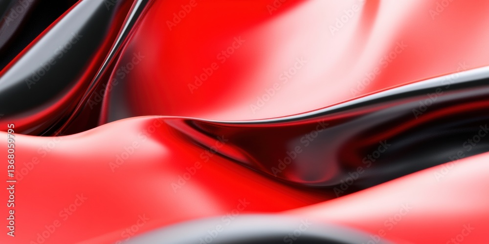 Aufkleber Dynamic Fluid Morphology Crimson and Obsidian Abstract Metallic Flow Visualization - Cutting-Edge Digital Design and Innovative Surface