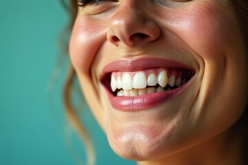 Naklejka premium Close-up of a smiling lady showing off her dazzling teeth, pretty, confidence