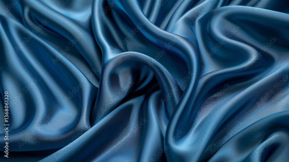 Aufkleber Soft folds in blue satin fabric catch the light creating a luxurious abstract background