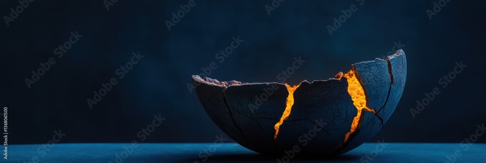 Aufkleber emerging digital metaphor fractured ceramic vessel in dark blue ambience - innovative design visuali