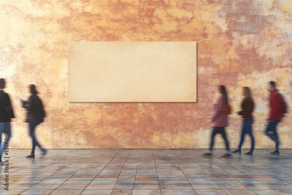 Poster nostalgic urban mockup warm terracotta textured wall with dynamic motion blur - authentic lifestyle 