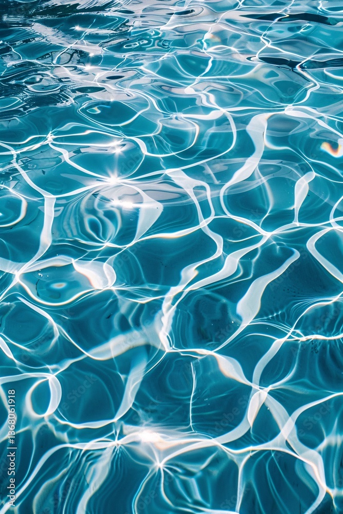 Poster patterns of sunlight dancing on the turquoise surface of a swimming pool