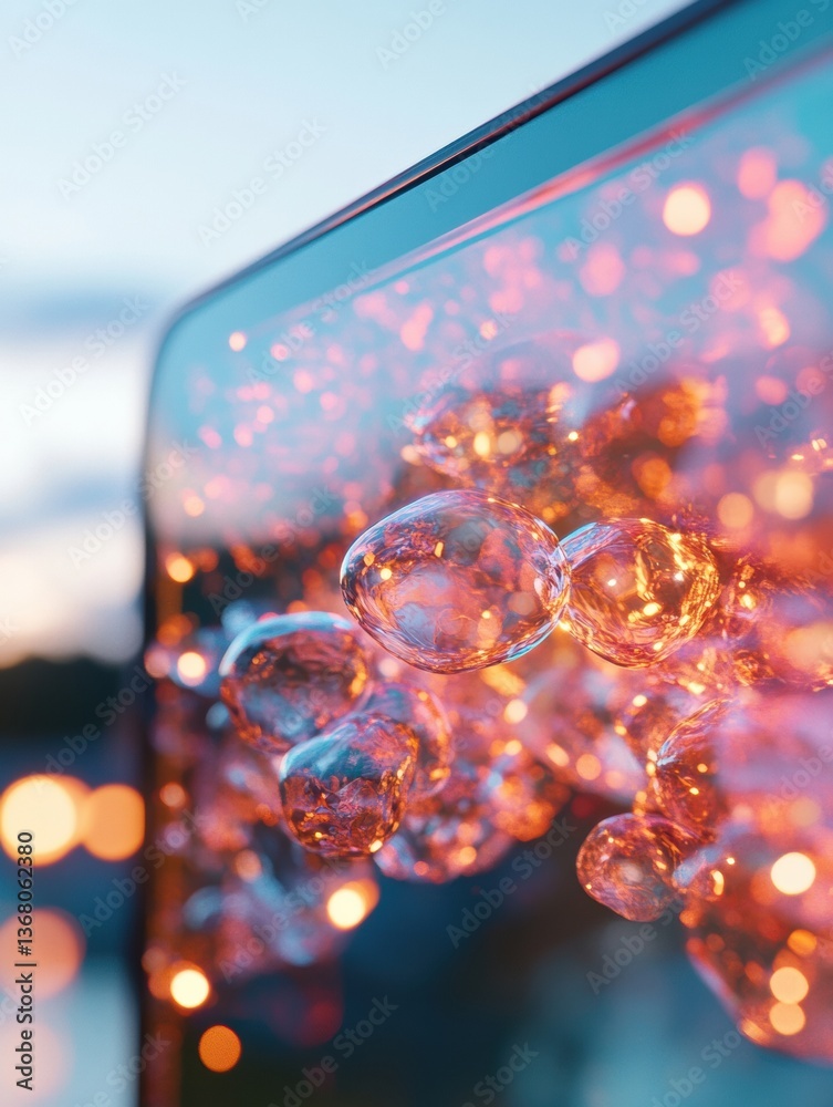 Leinwandbilder luminescent liquid dynamics ethereal bubble macro exploring fluid transparency, iridescent light ref