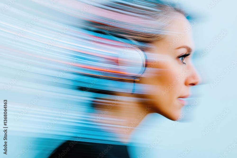 Poster Hyper-Motion Mindfulness Quantum Blur Gen Z Professional Capturing Dynamic Digital Transformation in Innovative Workspace Performance Art