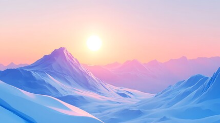 Fototapeta premium Serene Sunset over Pastel Mountains: A Digital Landscape