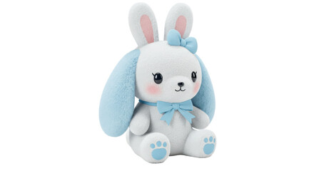 Isolated Plush Bunny with Blue Bow