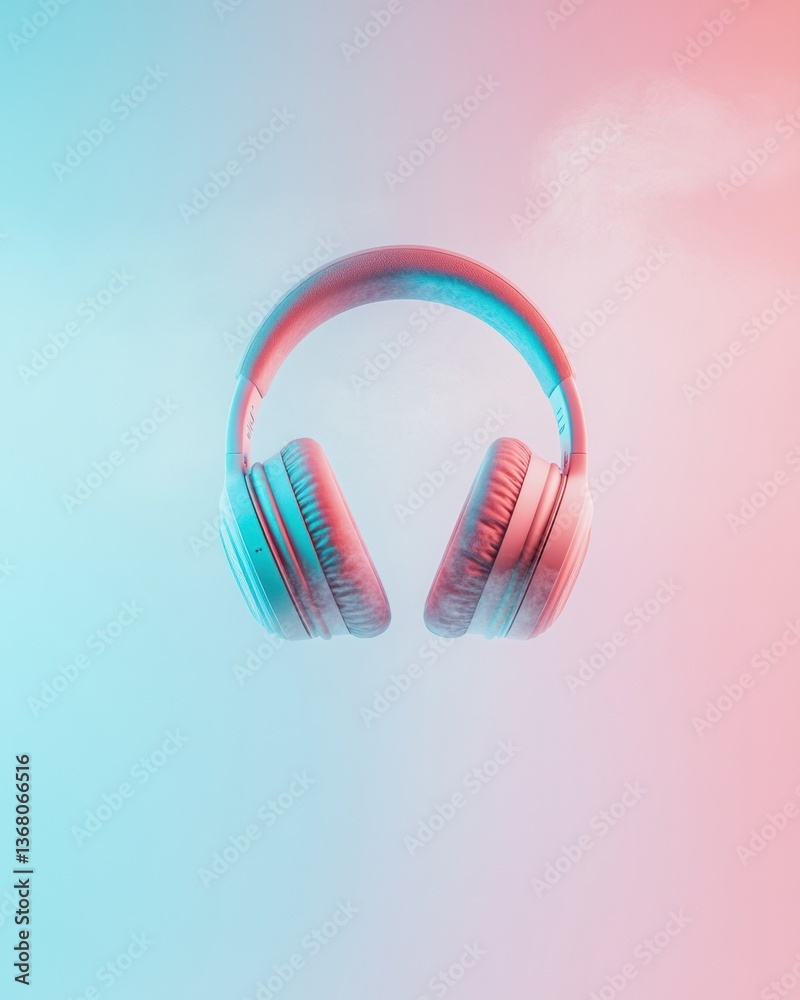Poster minimalist wireless noise-canceling headphones cutting-edge audio design with gradient aesthetic for