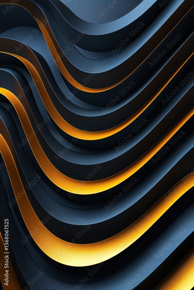 Poster Golden and dark wavy shapes creating a 3d effect in an abstract background