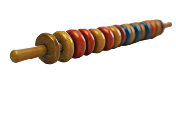 A colorful wooden abacus, a nostalgic childhood toy evoking memories of simple arithmetic and playful learning, with a close-up perspective showing its intricate details.