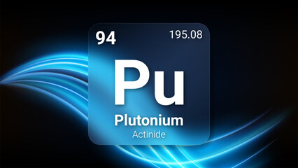 Plutonium (Pu) (094) Actinide, Glass Morphism Element Futuristic Neon Light Glow Background Periodic Table, Chemical Symbol, Name, Atomic Mass, Atomic Number, Vector Illustration