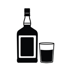 wine bottle and glass silhouette vector 