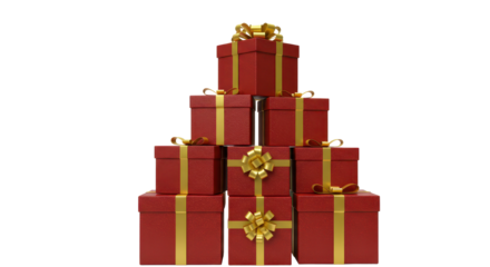 Isolated Stack of Red Gift Boxes with Gold Ribbons