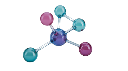 A classic molecular bond with interconnected molecules forming a molecular compound, a scientific representation of a molecular bond on a transparent background.