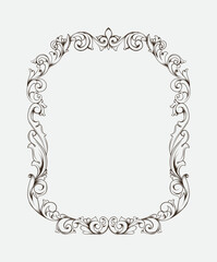 Vintage baroque frame scroll ornament engraving border floral retro pattern antique style acanthus foliage swirl decorative design element