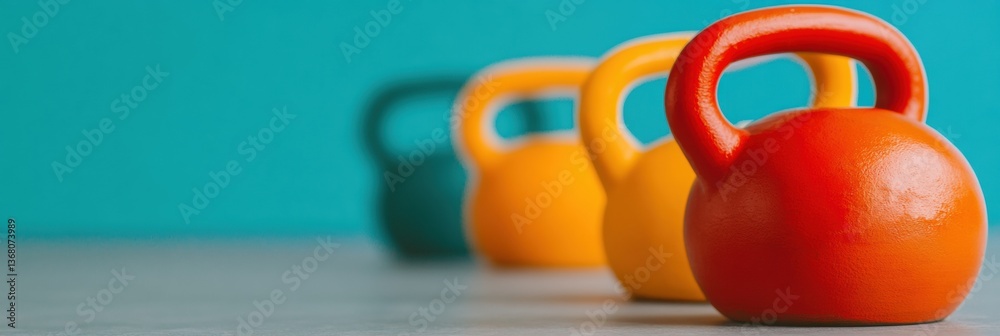 Poster vibrant functional fitness revolution gradient kettlebell collection showcasing modern strength trai