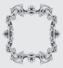 Hand drawn abstract sketch art floral frame vintage baroque ornament. Baroque floral vintage outline design concept.