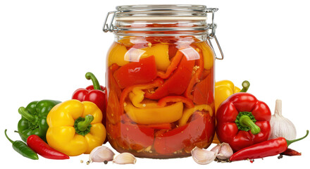 Isolated Pickled Peppers in Jar