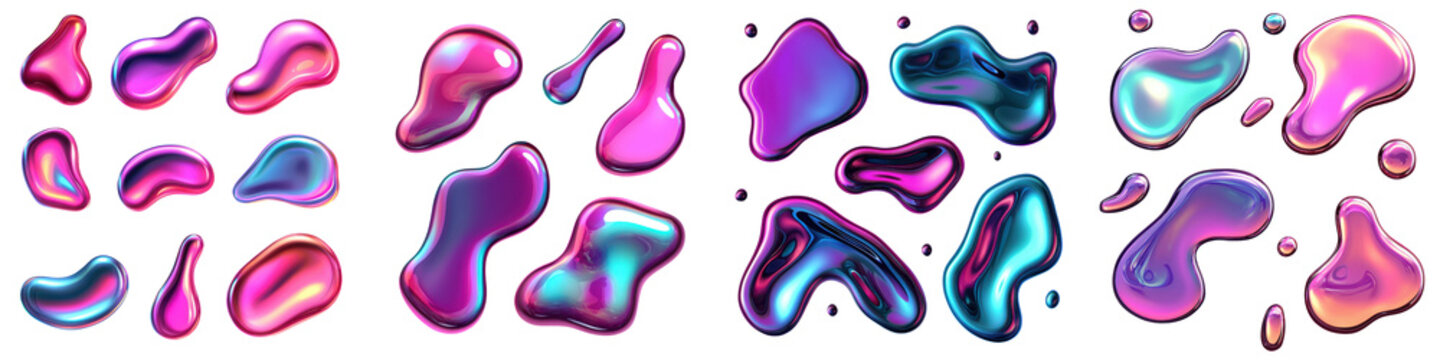 Vibrant amorphous shapes in a captivating gradient of iridescent colors creating a surreal otherworldly composition