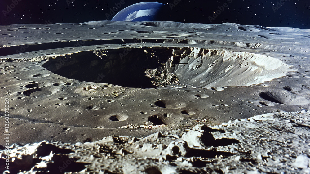 Poster this asteroid excavation takes place in a crater to collect regolith for resource extraction.