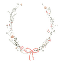 Wildflowers, Hand drawn, Floral frame with transparent background, greeting card with flowers, can be used as invitation card for wedding, birthday and other holiday