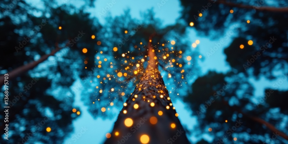 Aufkleber quantum ecology illuminated digital forest visualization - emerging tech sustainability narrative fo