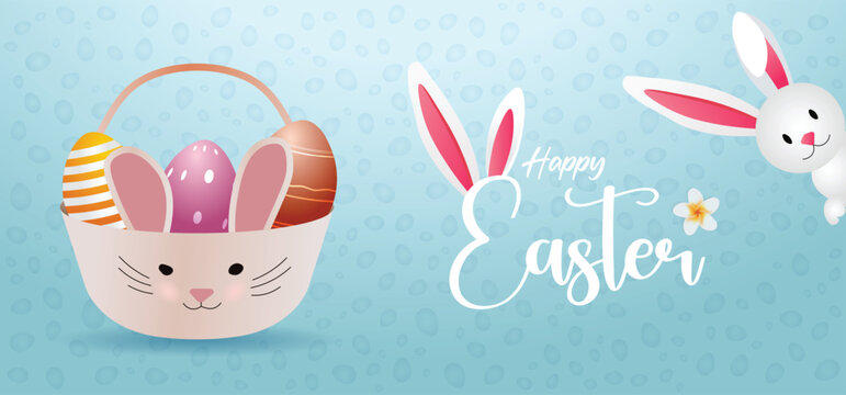 easter day colorful eggs in baster vector poster