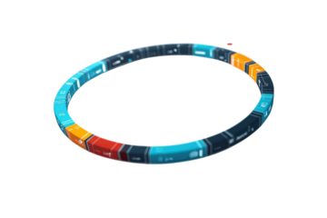 A Vibrant Circular Data Visualization Showcasing Progress Through Stages, With A Sleek 3d Design And A Teal, Orange, And Dark Blue Color Palette Isolated on Transparent Background