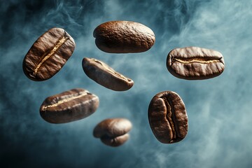 Coffee Beans Floating in Smoke