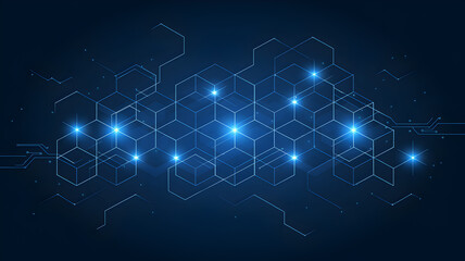 Abstract digital background with glowing hexagons and lines representing technology and innovation