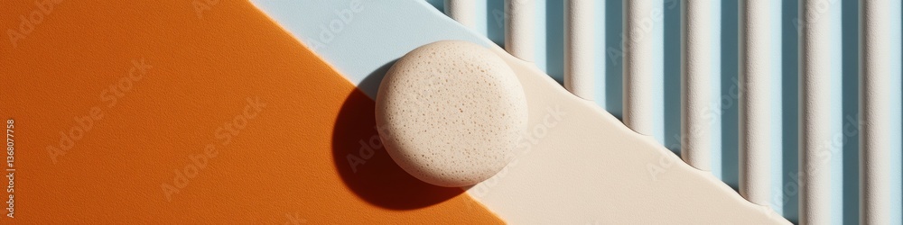 Poster Minimalist Geometric Composition Dynamic Soft Color Blocking with Ceramic Sphere - Contemporary Design Trend for Digital Branding and Creative Merchandising