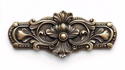 This polished brass door plate boasts an intricate design with engraved details that shine elegantly, set against a white background for a contemporary aesthetic.