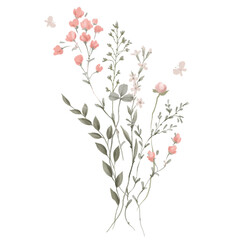 Colorful wildflowers bouquet isolated on white background, hand drawn, can be used as greeting card, invitation card for wedding