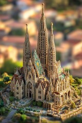 Ornate tall sandstone cathedral soars over city.