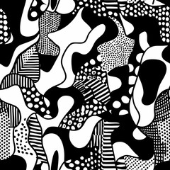 A smooth, black-and-white city camo design with funky shapes, ideal for modern projects.