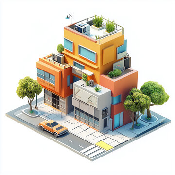 Dise&ntilde;o arquitect&oacute;nico isom&eacute;trico de estructura urbana, alta calidad digital con detalles futuristas.