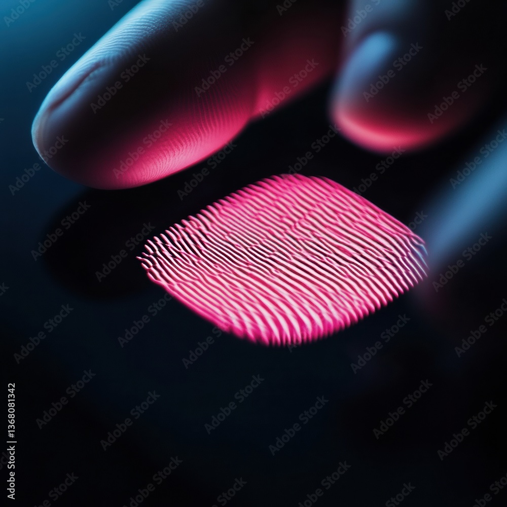 Poster Cybersecurity Edge Luminescent Biometric Fingerprint Scan in High-Contrast Neon Aesthetics - Next-Gen Digital Identity Verification Innovation