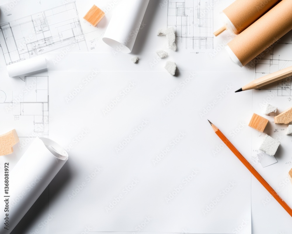 Aufkleber Architectural Minimalism Future-Forward Design Studio Workspace with Precision Drafting Tools, Blueprint Innovation, and Creative Planning Essentials