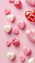 Fototapeta premium Pink and White Heart-Shaped Decorations on Pink Background