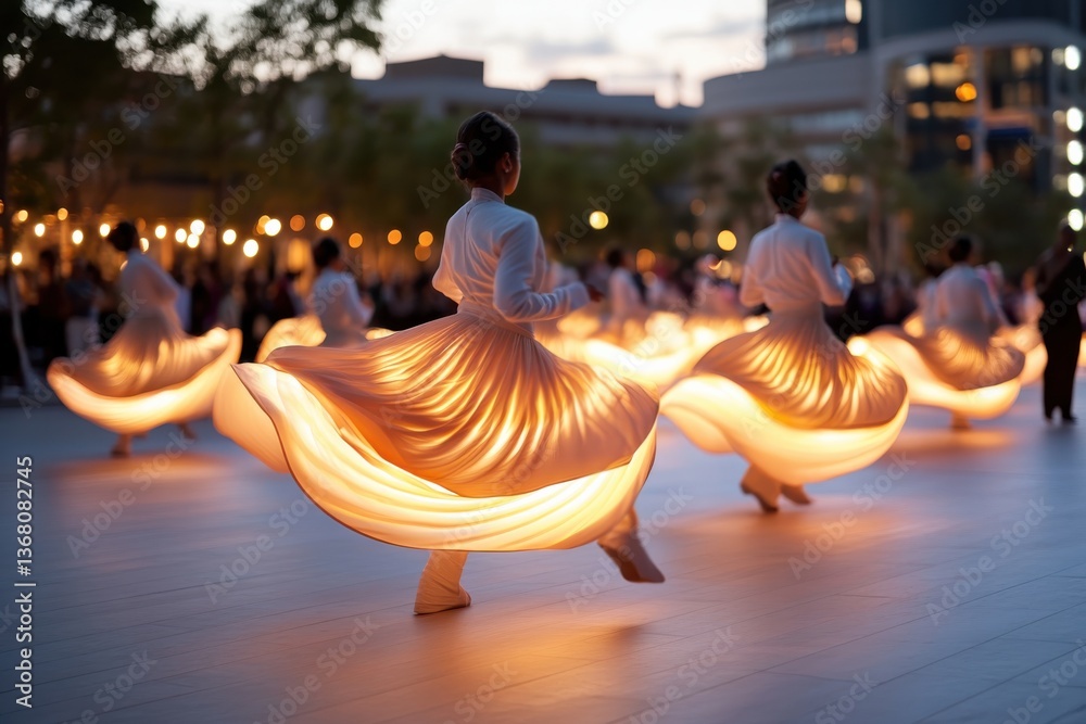 Fototapete this enchanting image features dancers in flowing illuminated skirts, creating a mesmerizing visual 