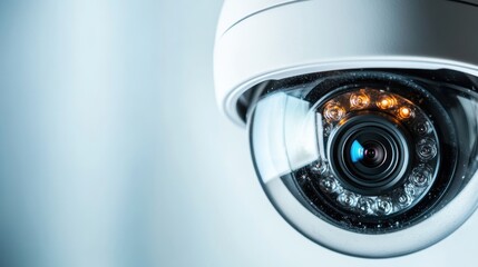 This image features a modern dome security camera with illuminated LED lights, representing advanced surveillance technology and emphasizing safety in various environments.