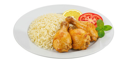 Isolated Chicken drumsticks with rice