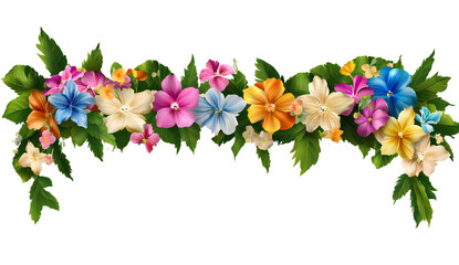 Fototapeta premium Floral decorations, flower garlands, colorful flowers on a white background, with a transparent background