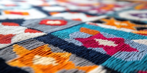 Vibrant Ethnic Textile Heritage Macro Artisan Embroidery Exploring Cultural Craft Trends - Sustainable Design and Global Aesthetic Innovation for Creative Professionals