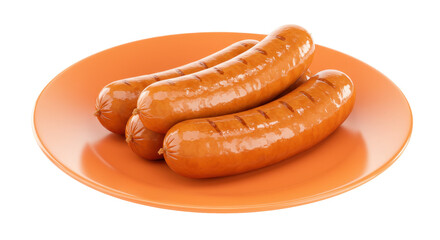 Isolated Three Sausages on Plate