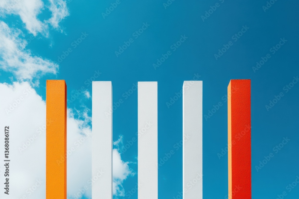 Aufkleber Minimalist Growth Visualization Dynamic Color-Coded Bar Graph Against Sky Blue Background - Strategic Data Visualization for Business Performance Insights