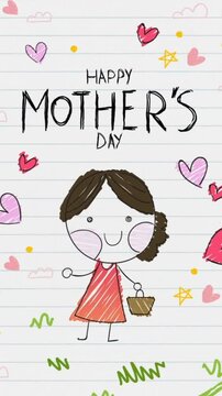 Happy Mother's Day greetings with cartoon pictures on a paper 