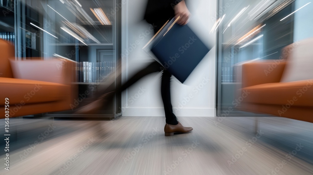 Poster dynamic legal professional motion blurred corporate workflow visualization of high-performance gen z